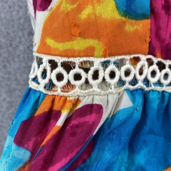 Harlow & Rose colorful cami top midi dress tropical full button lace ruffle trim - Picture 10 of 16